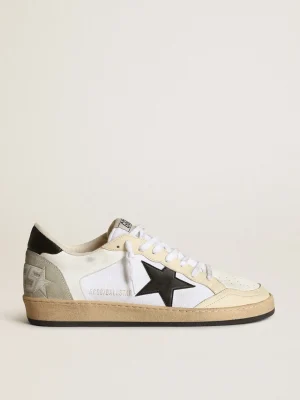 Outlet Ball Star masculino de lona e couro branco com inserções cor marfim Ball Star