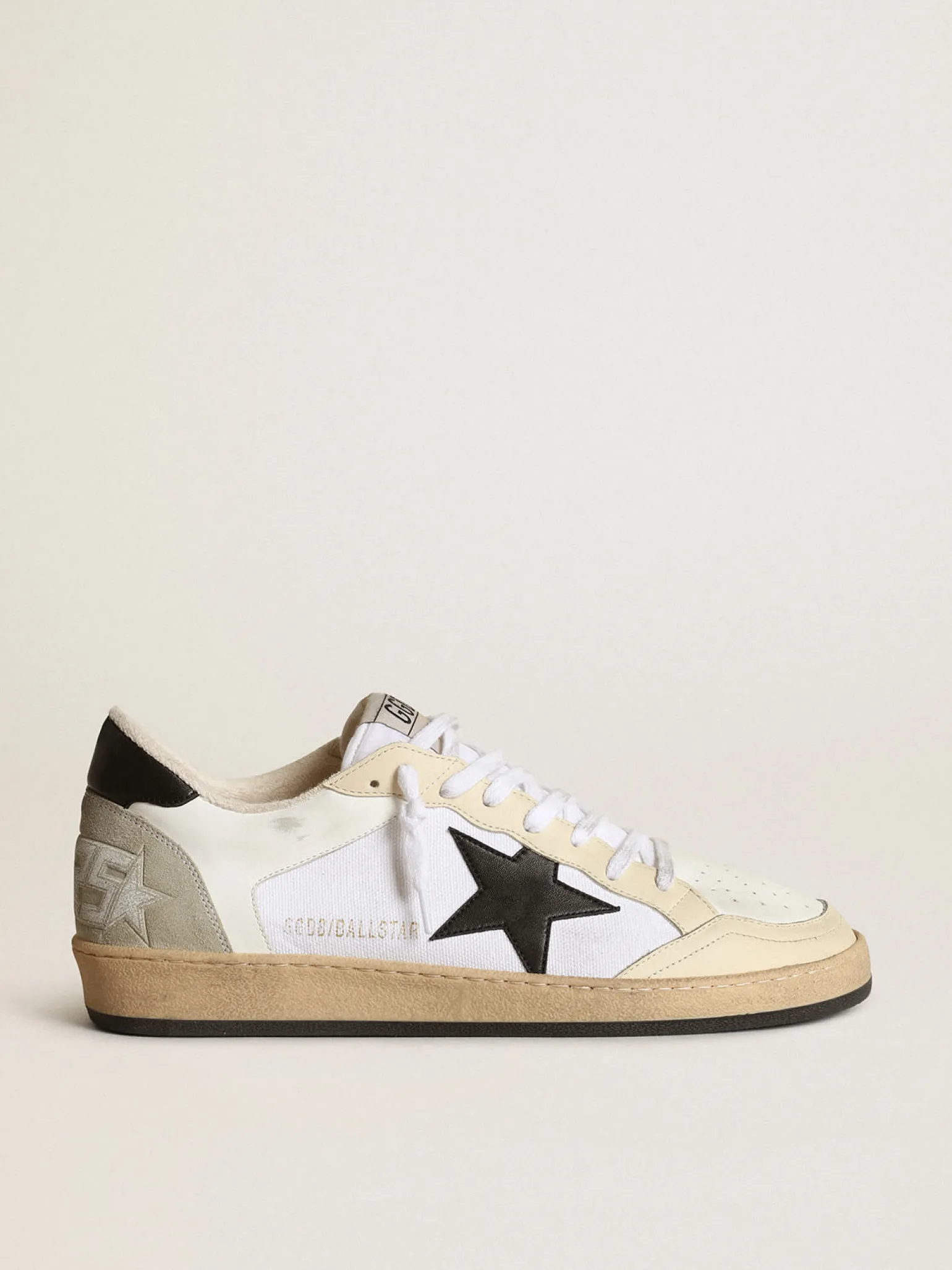 Outlet Ball Star masculino de lona e couro branco com inserções cor marfim Ball Star
