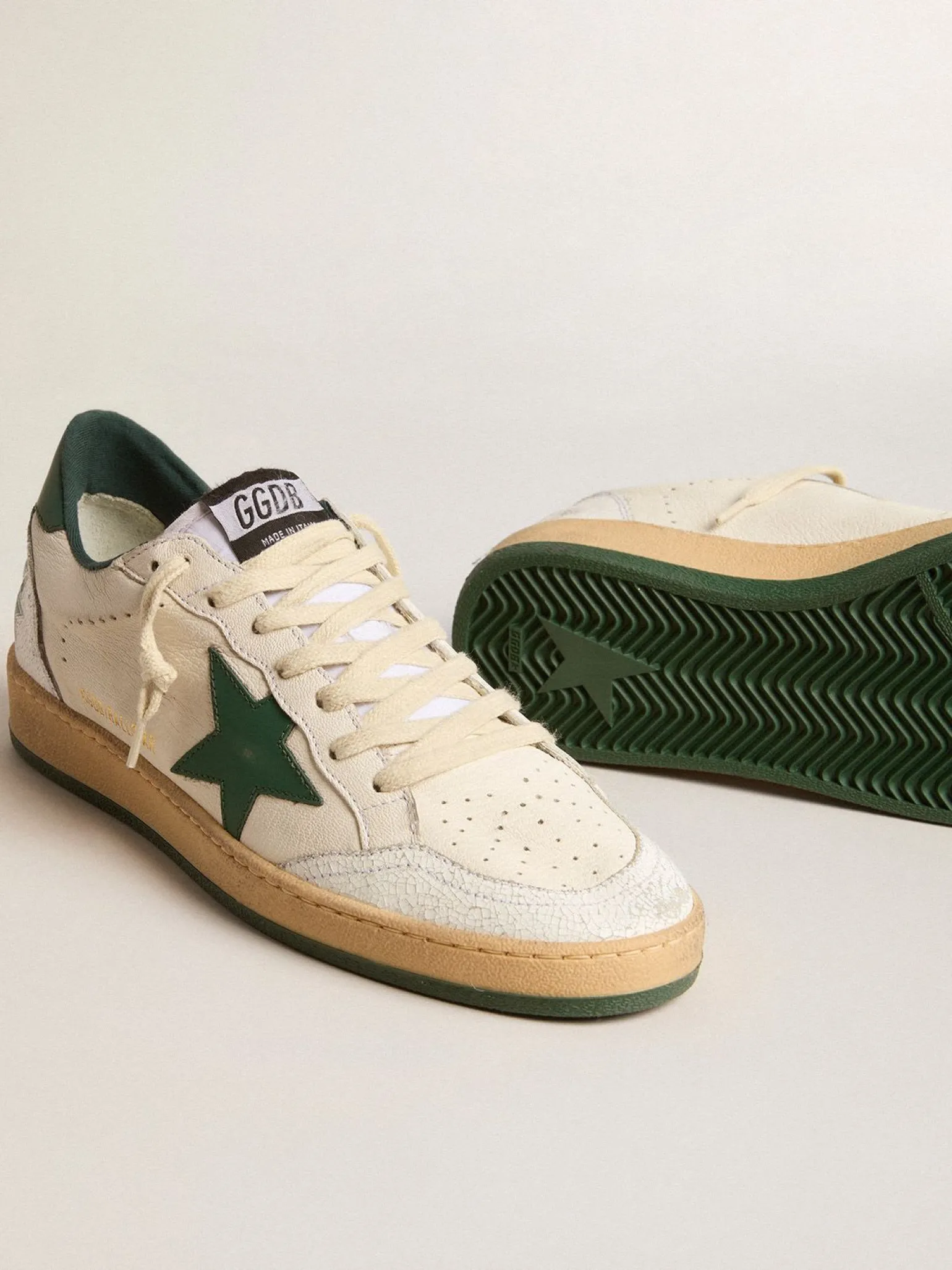 Discount Ball Star Wishes Masculino de napa branca com estrela e talão de couro verde Ball Star
