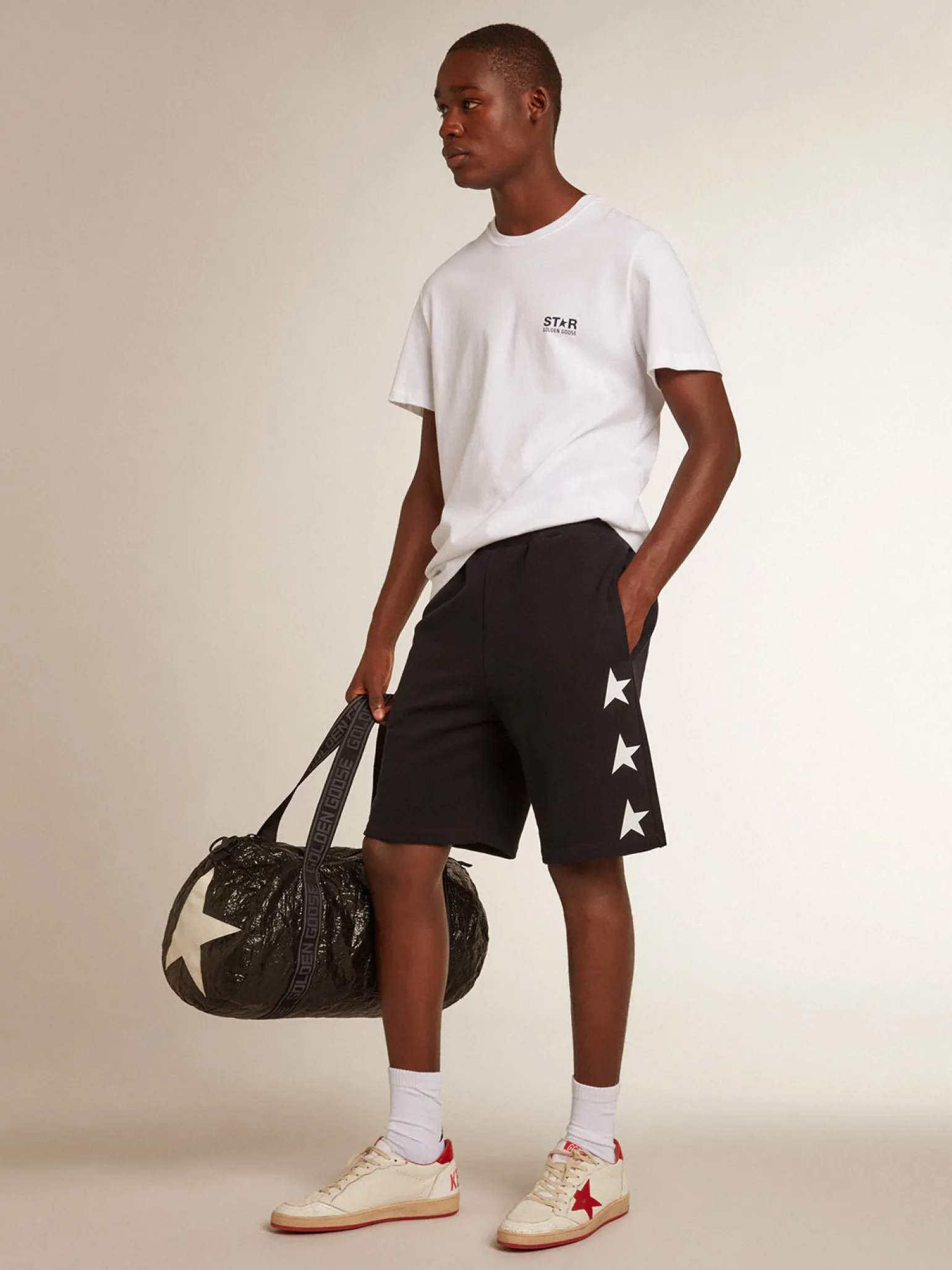 Flash Sale Bermuda masculina preta com estrelas brancas Jeans e calças