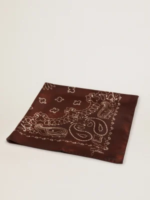 Flash Sale Black-coffee-colored Golden Collection scarf with paisley pattern MULHER Sedas e Echarpes | Beachwear