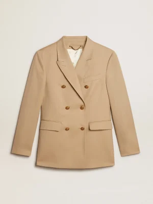 Store Blazer de abotoamento duplo feminino cor areia com botões heráldicos dourados MULHER Blazers