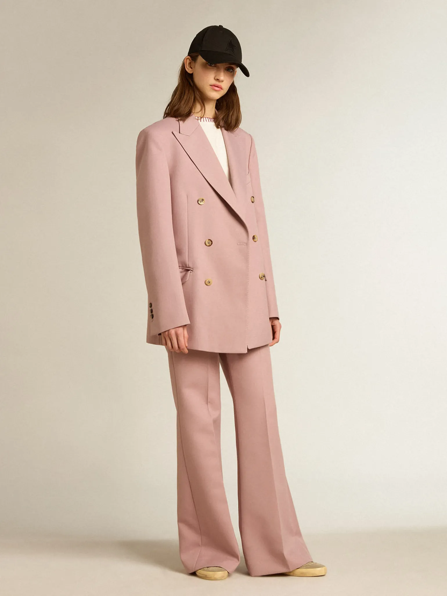 Store Blazer de abotoamento duplo de tecido rosa de alfaiataria MULHER Blazers