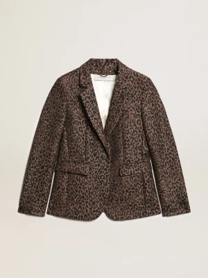 Shop Blazer de abotoamento simples Coleção Golden de lã com estampa animal print de jacquard MULHER Blazers