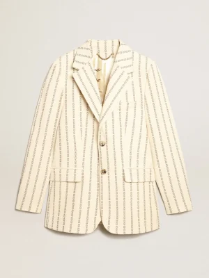 Outlet Blazer de abotoamento simples de algodão creme e estampa jacquard MULHER Blazers