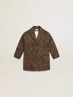 Flash Sale Blazer de abotoamento simples de lã infantil feminino, animal print jacquard Roupas de cima (4-12 years)