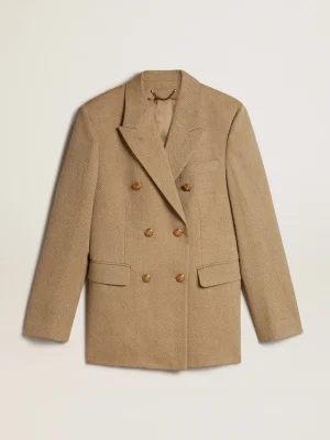 Sale Blazer feminino de abotoamento duplo de lã cor de faia clara MULHER Blazers