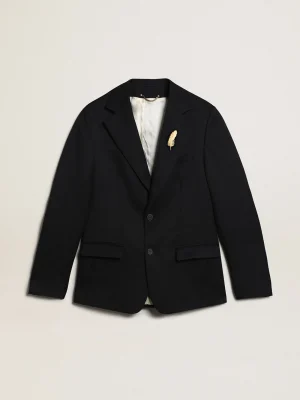 Sale Blazer masculino de abotoamento simples de gabardine de lã azul-escuro Blazers