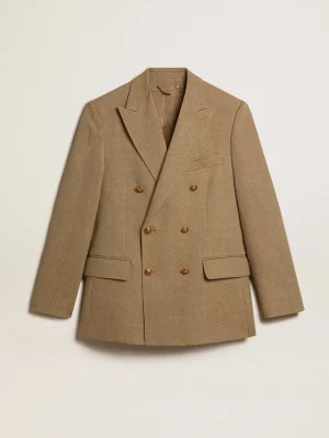 Sale Blazer masculino de abotoamento duplo de lã cor de faia clara Blazers