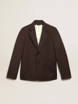 Sale Blazer masculino de abotoamento simples de gabardine de lã cor alcaçuz Blazers