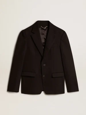 New Blazer preto de abotoamento simples de misto lã e viscose Blazers