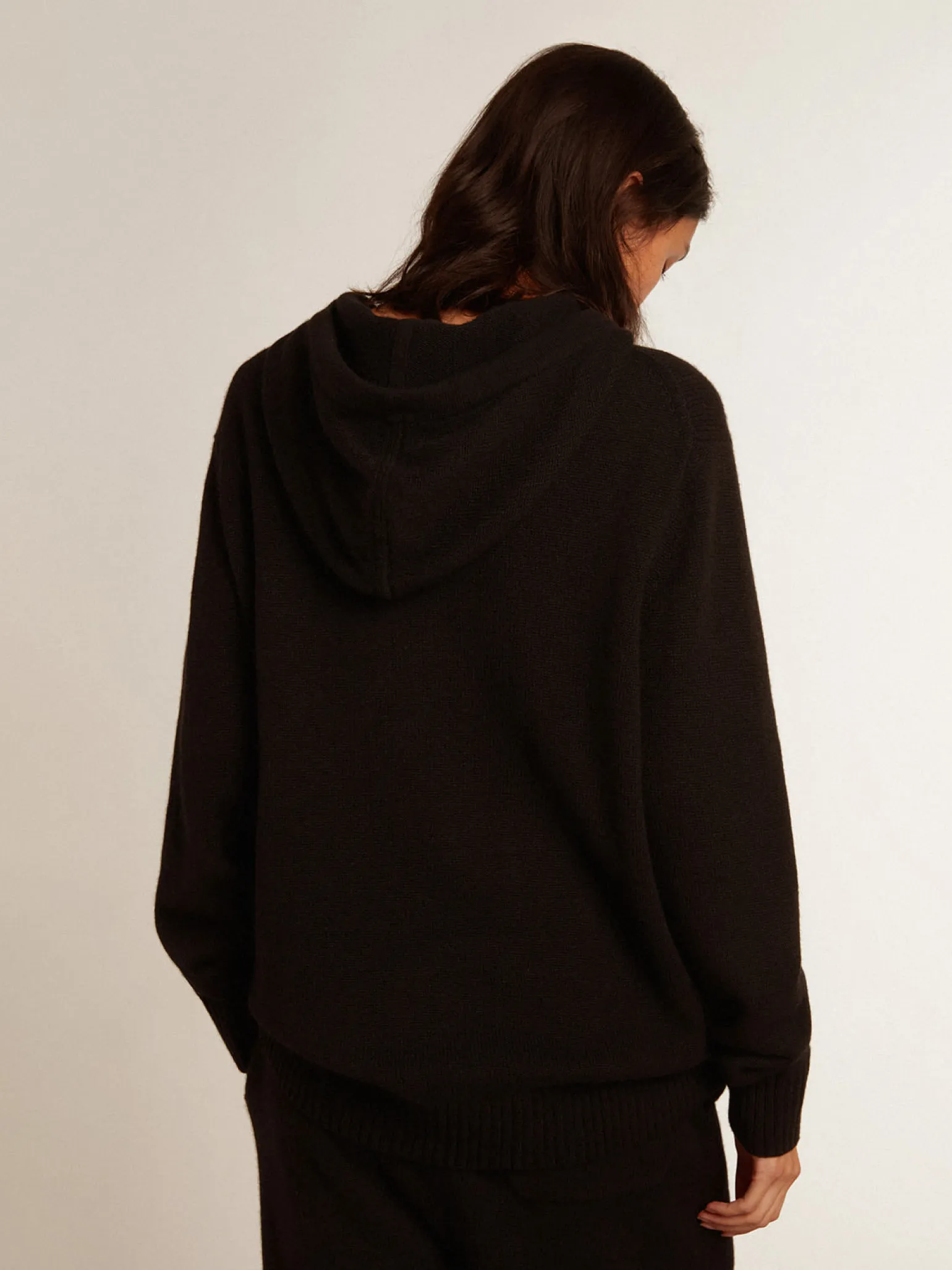 Store Blusa tipo moletom feminina preta misto caxemira com capuz MULHER Moletons