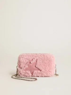 Store Bolsa Mini Star feminina de shearling rosa com estrela de suede MULHER Minibolsas | Bolsas tiracolo