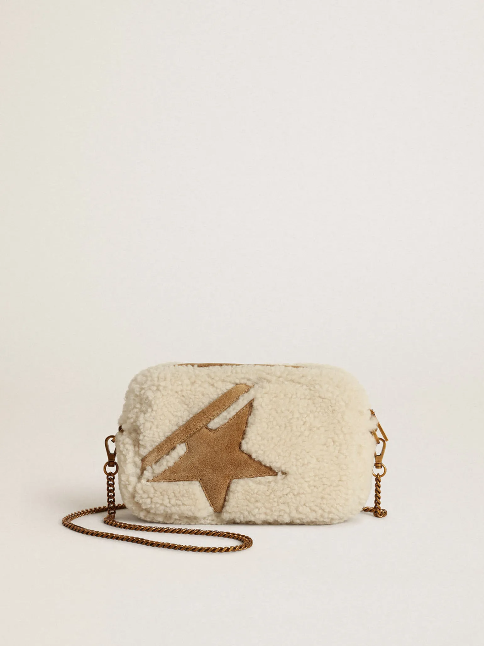 Best Sale Bolsa Mini Star feminina de shearling bege com estrela de suede MULHER Minibolsas | Bolsas tiracolo