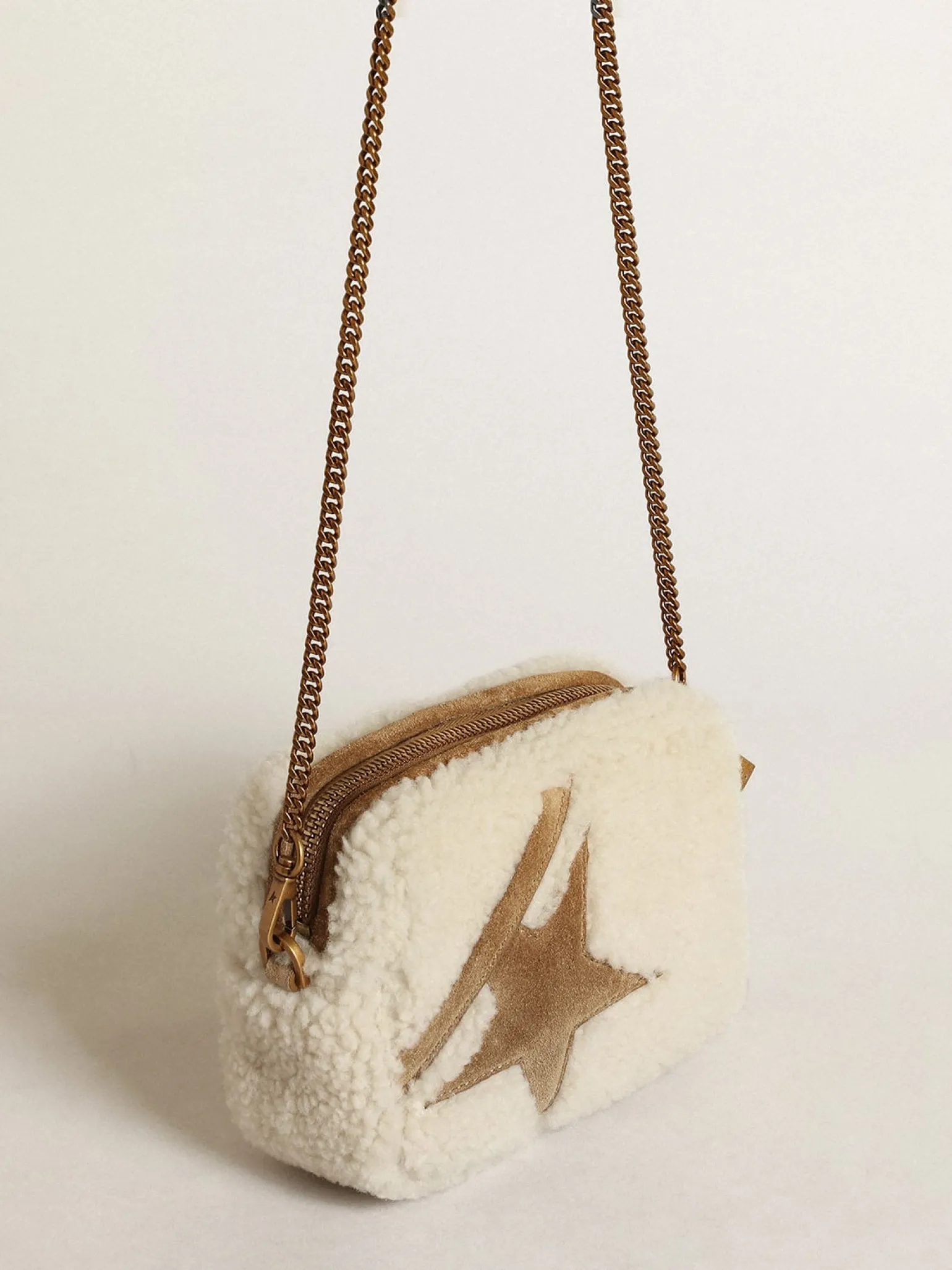 Best Sale Bolsa Mini Star feminina de shearling bege com estrela de suede MULHER Minibolsas | Bolsas tiracolo