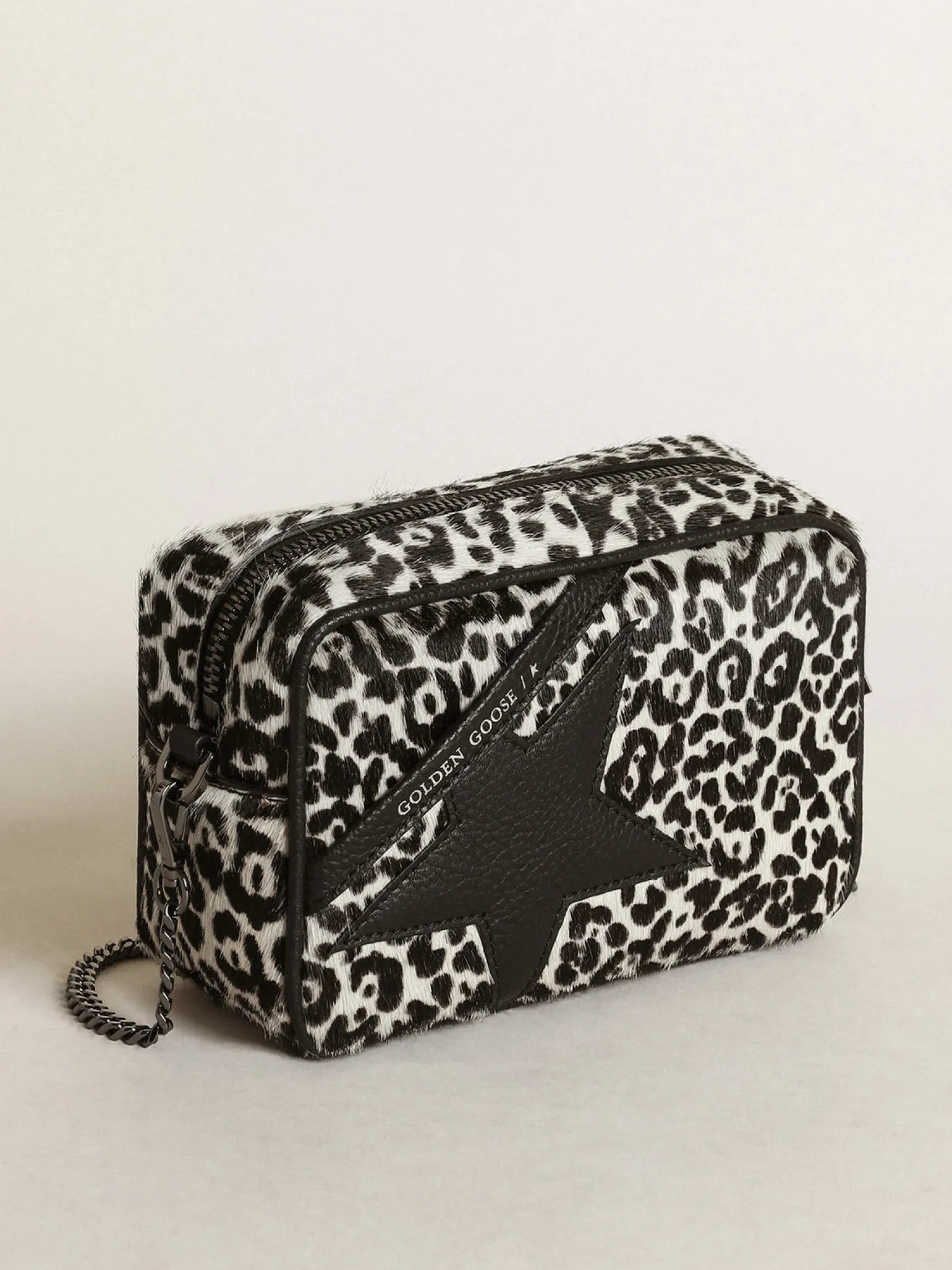 Fashion Bolsa Mini Star feminina de couro cavalinho leopardo preto e branco MULHER Minibolsas | Bolsas tiracolo
