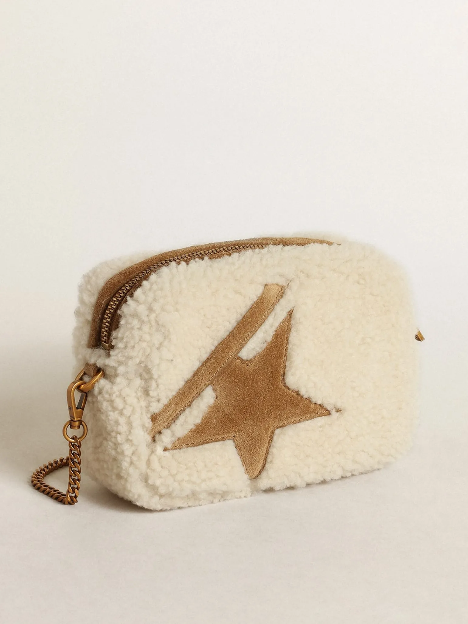 Best Sale Bolsa Mini Star feminina de shearling bege com estrela de suede MULHER Minibolsas | Bolsas tiracolo