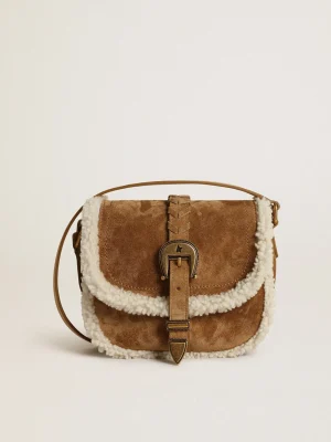 Outlet Bolsa Rodeo feminina de suede com detalhes de shearling MULHER Bolsas tiracolo
