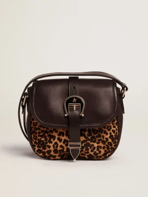 Store Bolsa Rodeo pequena de couro preto e couro cavalinho com estampa de leopardo MULHER Bolsas tiracolo