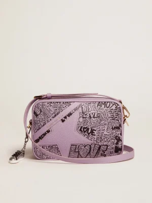 Clearance Bolsa Star de couro martelado lilás com estrela de couro tom sobre tom e estampa de grafite preto all-over MULHER Bolsas tiracolo