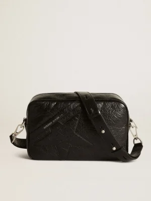 Flash Sale Bolsa Star feminina de couro brilhante preto com estrela tom sobre tom MULHER Bolsas tiracolo
