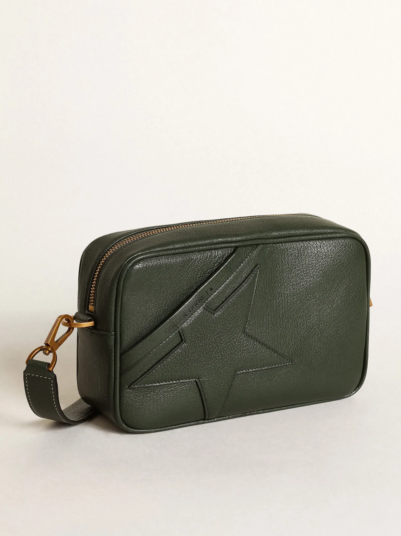Fashion Bolsa Star feminina de couro verde-escuro com estrela tom sobre tom MULHER Bolsas tiracolo