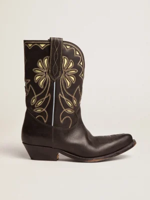 Online Bota Wish Star de cano baixo feminina de couro preto com detalhes amarelos MULHER Botas