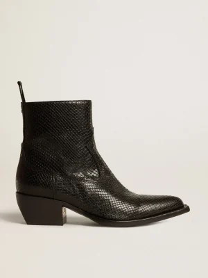 Clearance Botas Debbie de cano baixo de couro preto com estampa de píton MULHER Botas