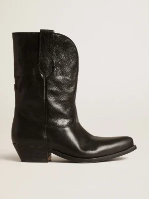 Clearance Botas Wish Star de cano baixo de couro preto com estrela preta MULHER Botas