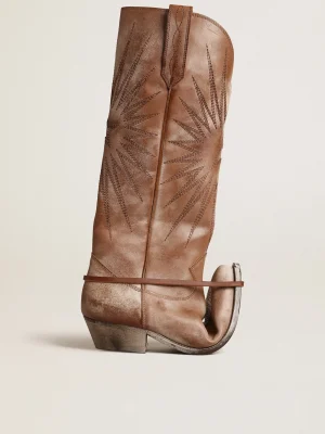 Flash Sale Botas Wish Star de couro marrom com estrela embutida tom sobre tom MULHER Botas