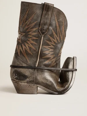 Sale Botas Wish Star masculinas cano baixo de couro preto com estrela prateada Botas