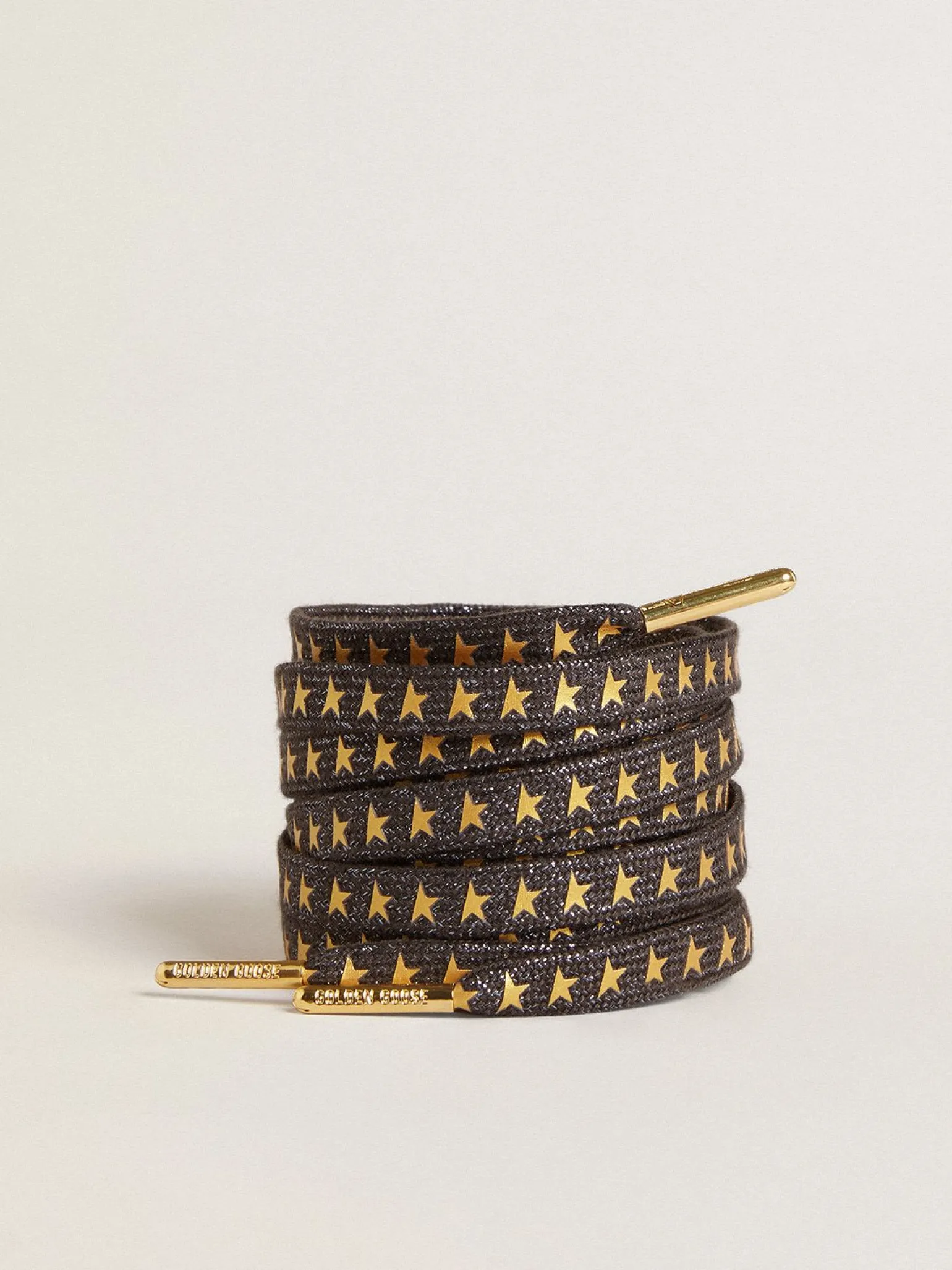 New Cadarços de lurex cinza escuro com estrelas douradas em contraste MULHER Cadarços | Cadarços