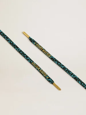 Online Cadarços salpicados em azul e preto com logo dourado em contraste MULHER Cadarços | Cadarços