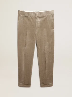 Shop Calça bege clara de veludo cotelê Jeans e calças