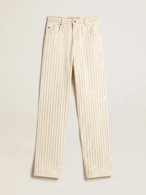 Cheap Calça branca com tachas tipo baguete aplicadas MULHER Jeans e calças