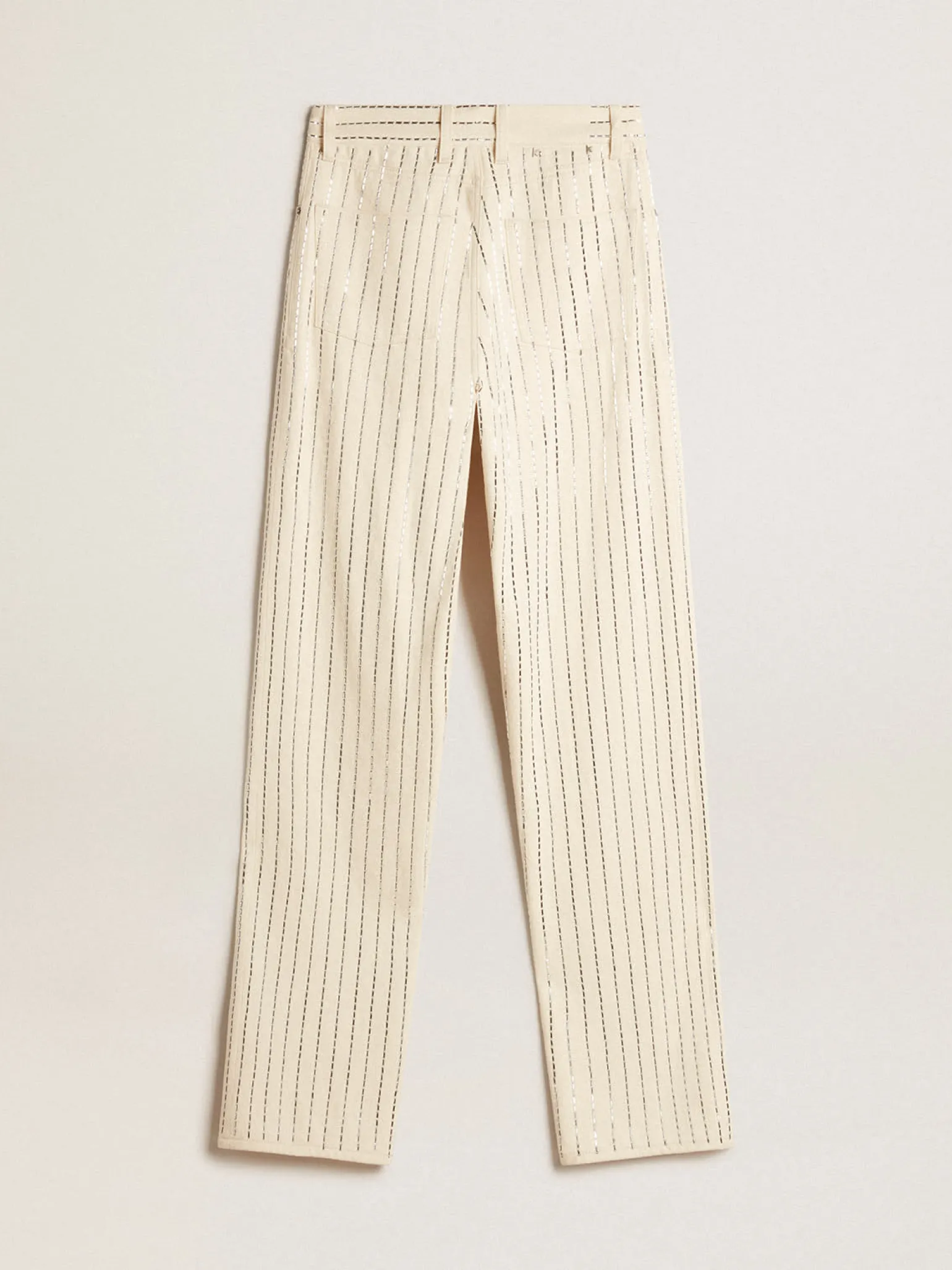 Cheap Calça branca com tachas tipo baguete aplicadas MULHER Jeans e calças
