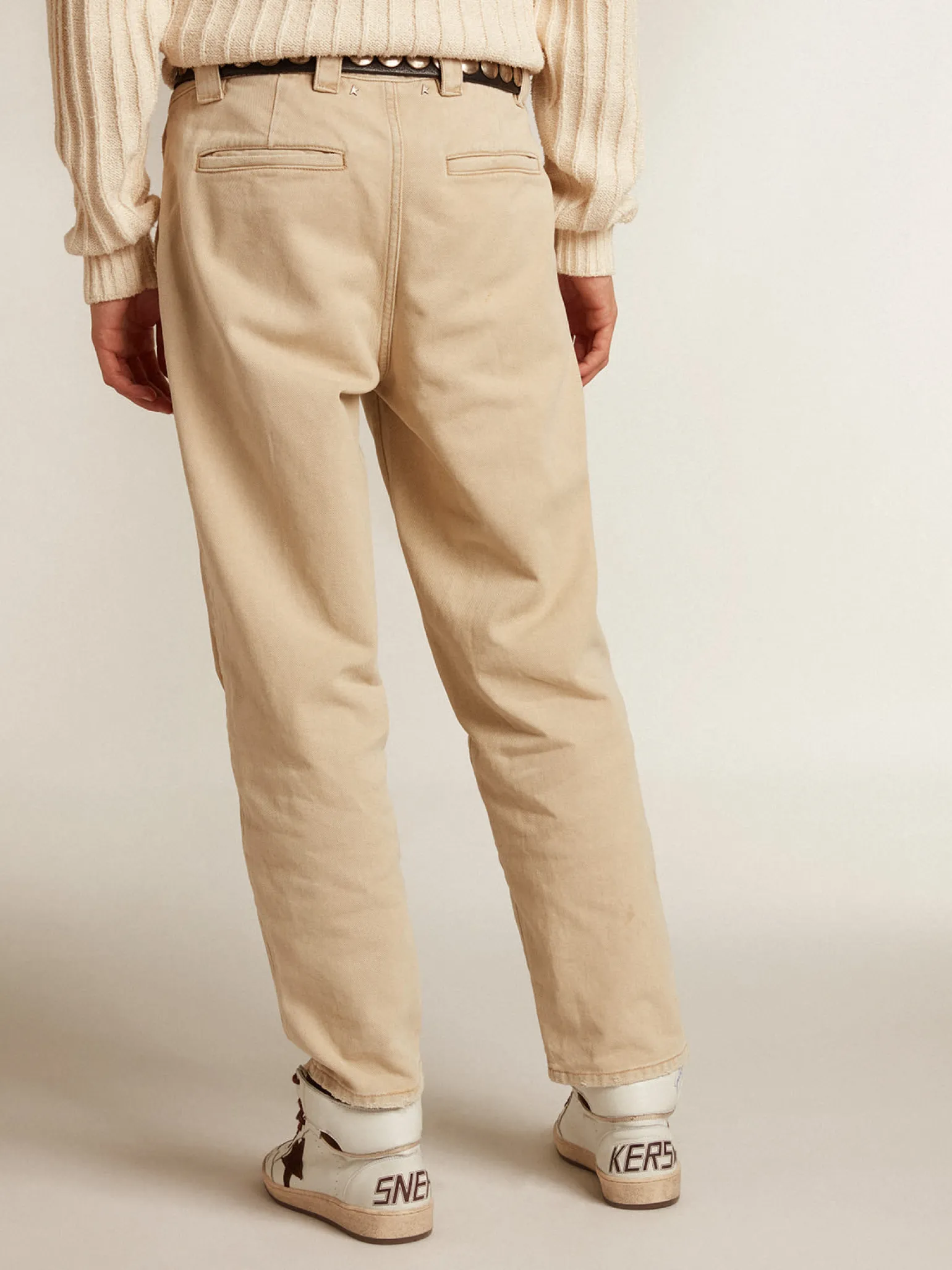 Clearance Calça de algodão de mescla bege Jeans e calças