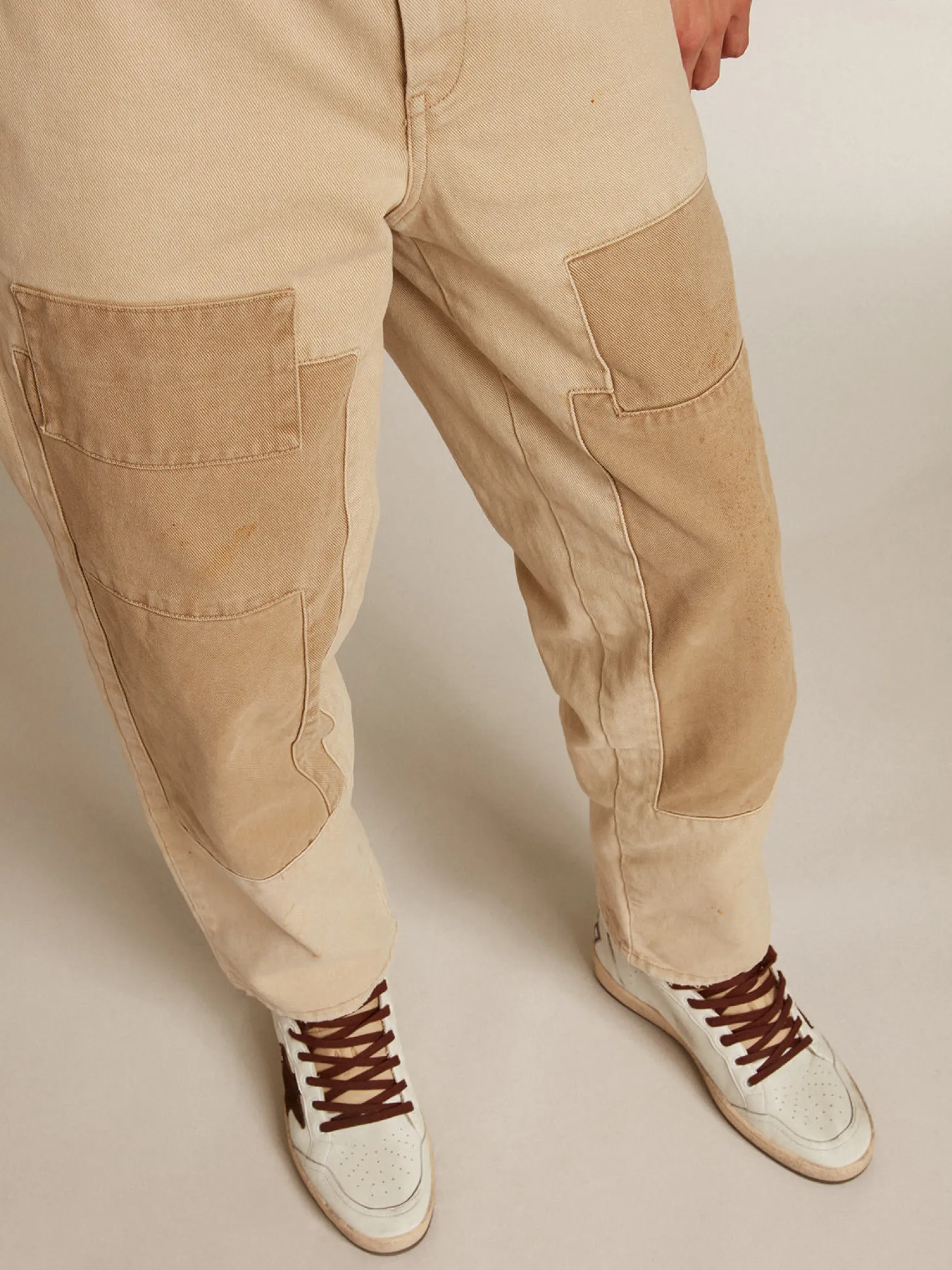 Clearance Calça de algodão de mescla bege Jeans e calças