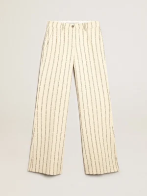 Cheap Calça de algodão na cor creme com estampa jacquard MULHER Jeans e calças