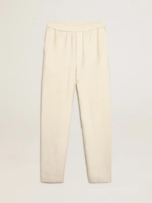 Fashion Calça de jogging de linho cor de pergaminho Jeans e calças