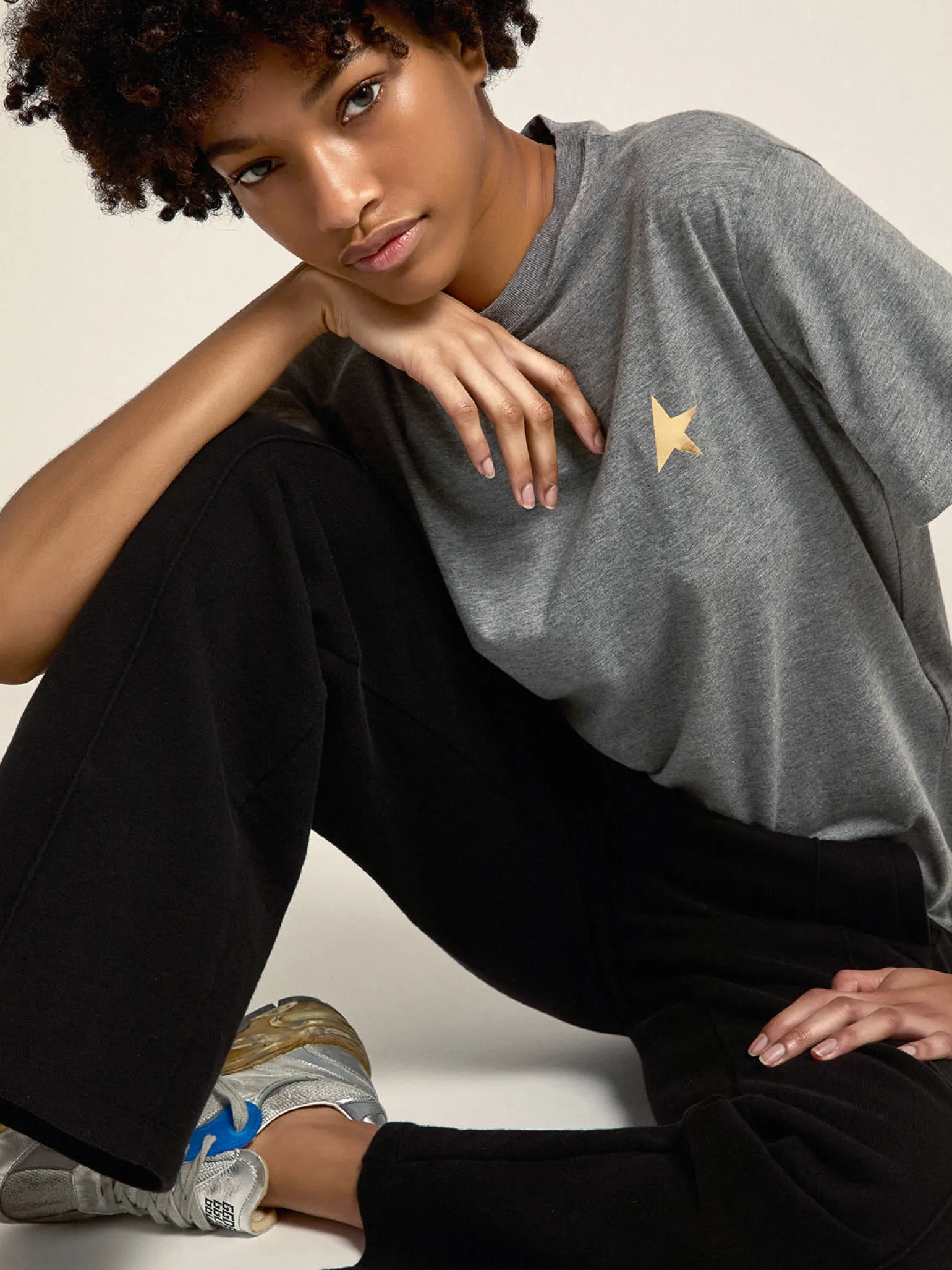 Store Calça de jogging feminina preta com estrela na frente MULHER Jeans e calças