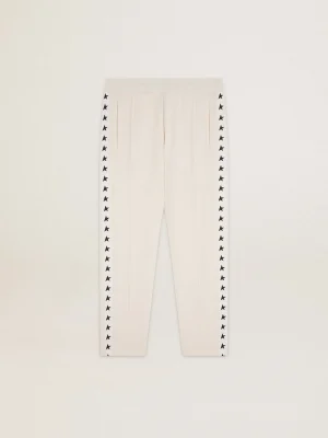 Outlet Calça de jogging masculina branca com estrelas pretas nas laterais Jeans e calças