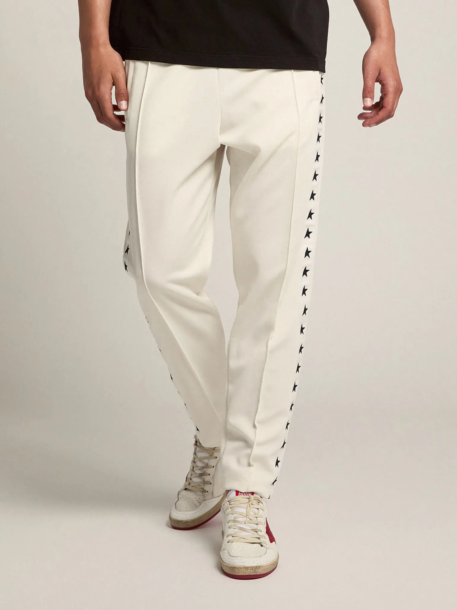 Outlet Calça de jogging masculina branca com estrelas pretas nas laterais Jeans e calças