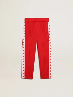 Cheap Calça de jogging vermelha com listras brancas e estrelas vermelhas em contraste Bottoms (4-12 years) | Bottoms (4-12 years)