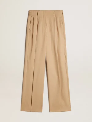 Sale Calça feminina de gabardine de lã cor areia MULHER Jeans e calças