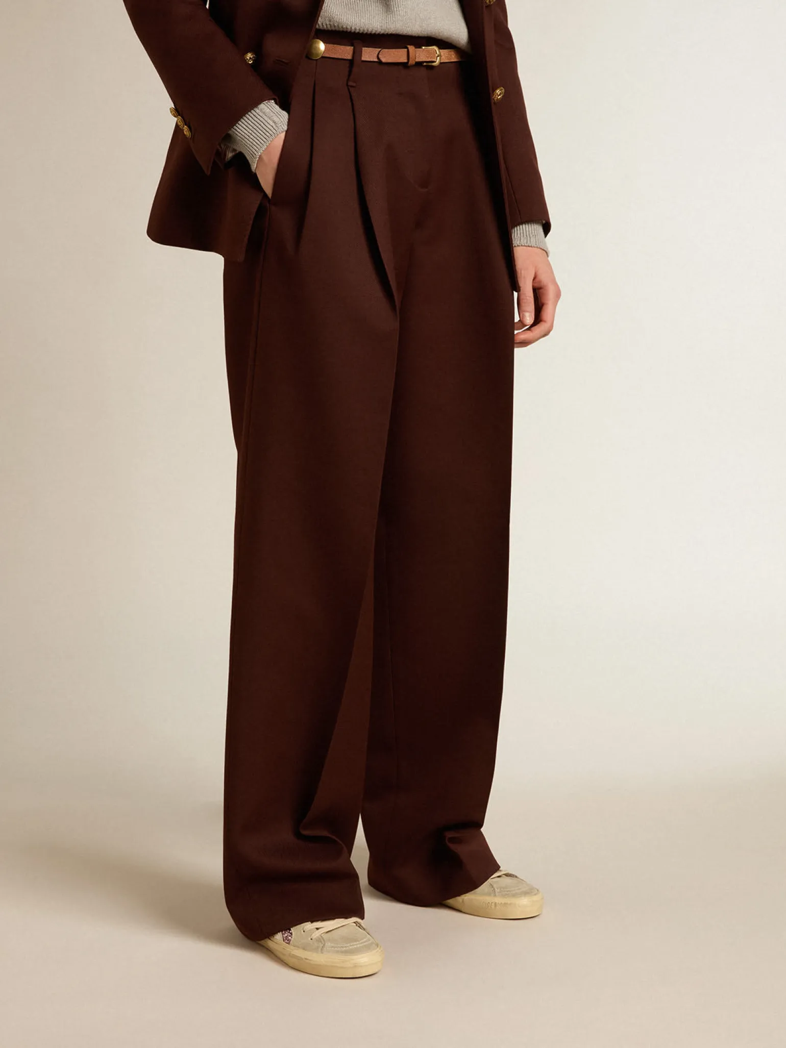 Fashion Calça feminina de gabardine de lã cor café MULHER Jeans e calças