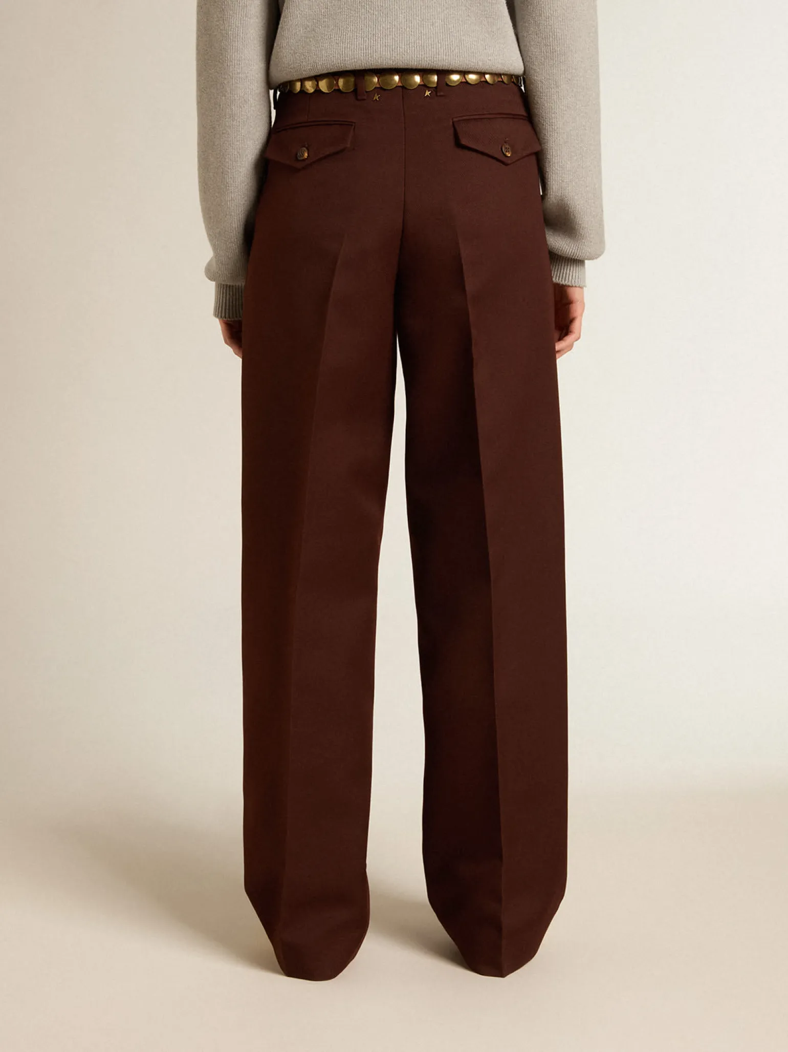 Fashion Calça feminina de gabardine de lã cor café MULHER Jeans e calças