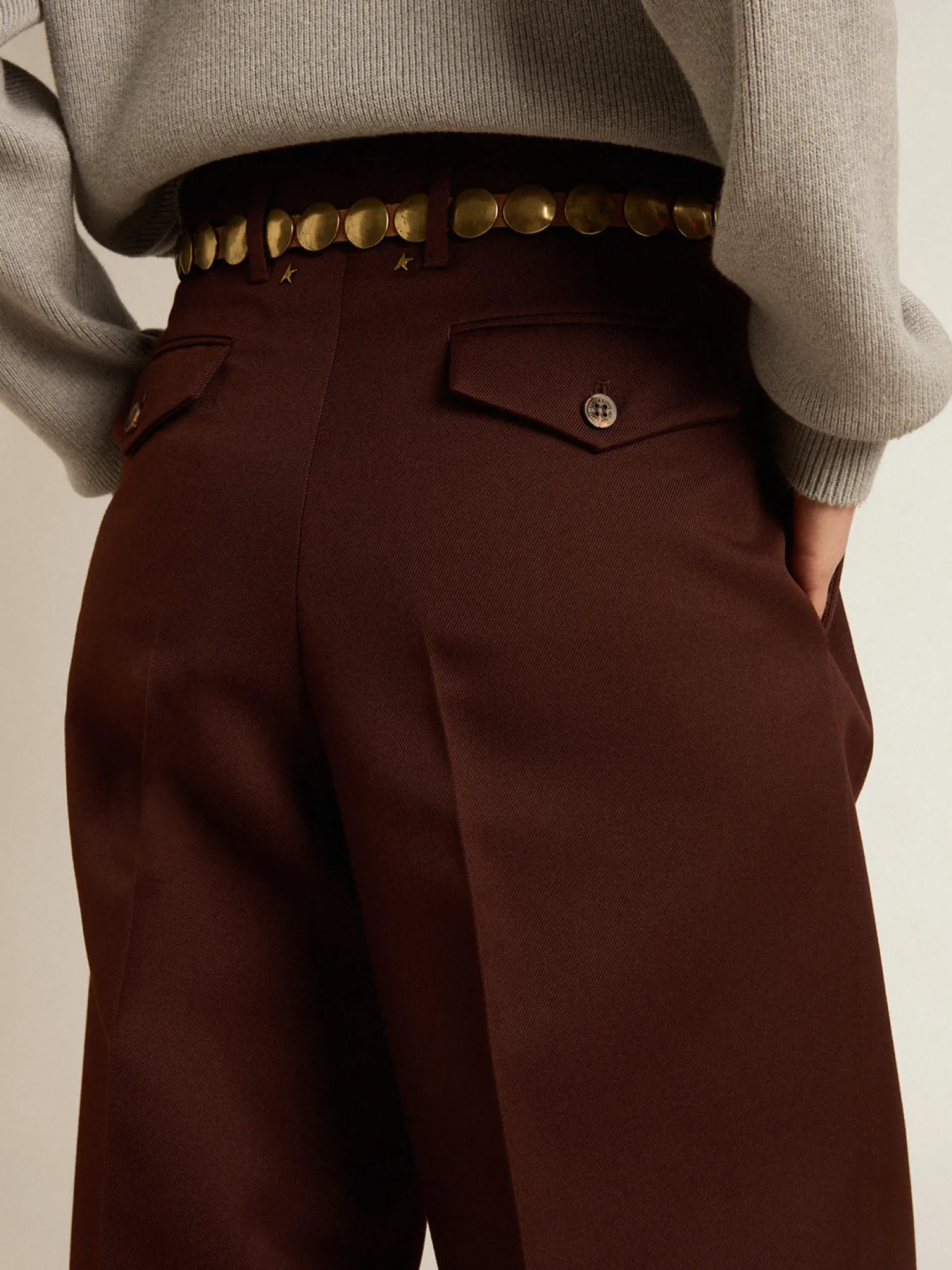 Fashion Calça feminina de gabardine de lã cor café MULHER Jeans e calças