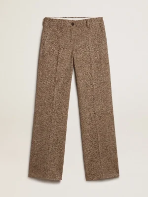 Sale Calça feminina de misto lã e seda bege e marrom MULHER Jeans e calças