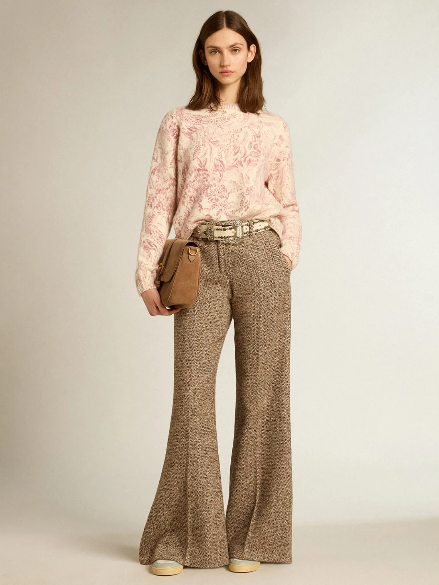 Sale Calça feminina de misto lã e seda bege e marrom MULHER Jeans e calças